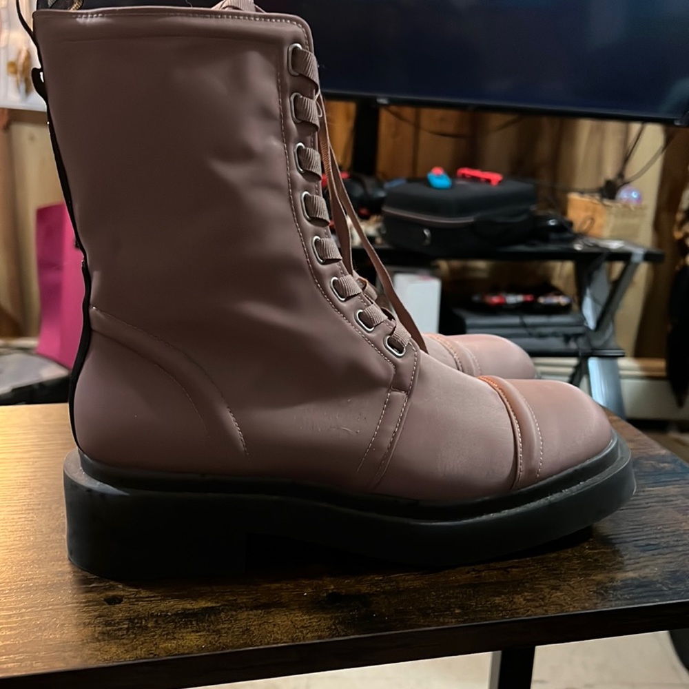 Mauve Pink Army Platform Boots, Charles & Keith